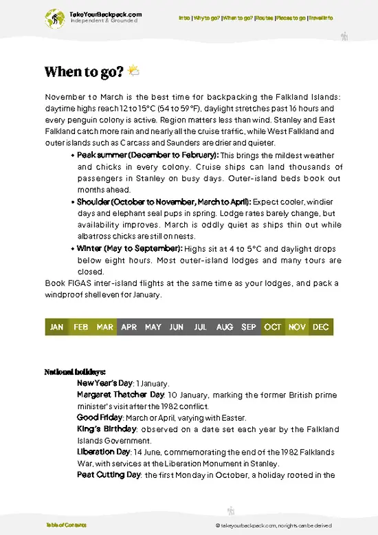 example page 3 from our offline Travel Guide for Falkland Islands
